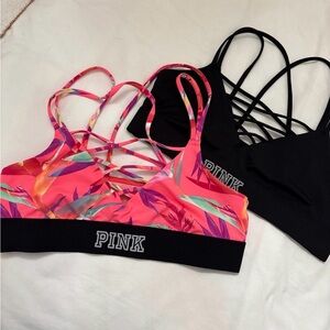 Victoria's Secret PINK Strappy Sports Bras - Black and Pink Floral